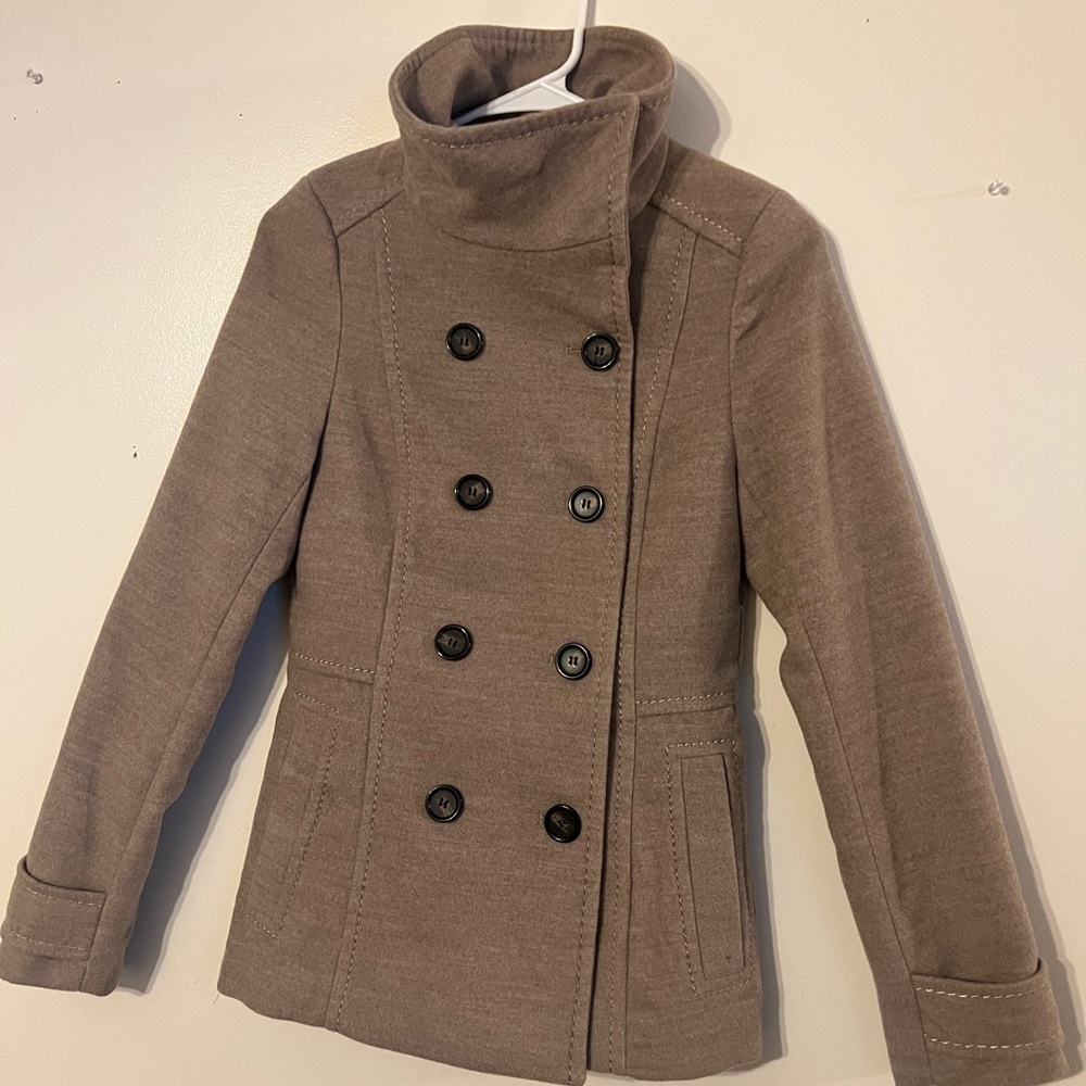 H&M Tan/Beige/Brown Double Breasted Jacket pea coat trench coat - Picture 2 of 5